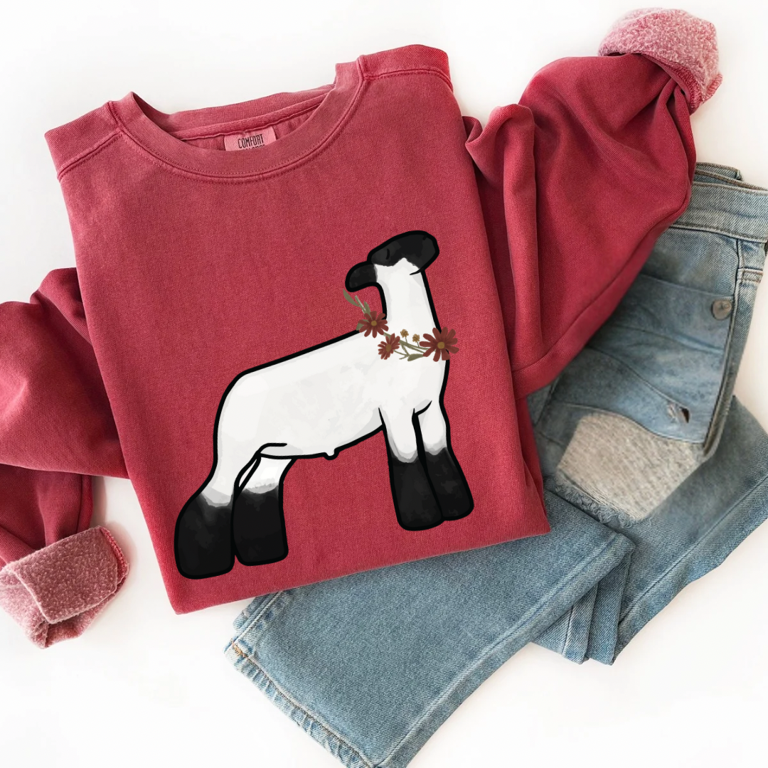 Fall Floral Show Lamb | Adult Crewneck Pullover