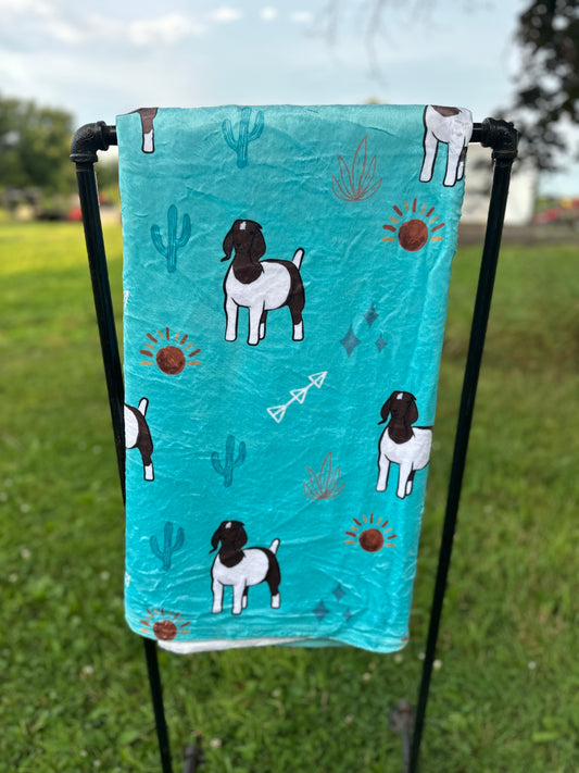 60 x 80 Blanket | Goats and Turquoise Cactus