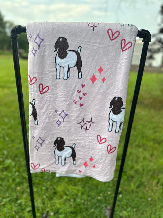 60 x 80 Blanket | Goats and Pink Hearts