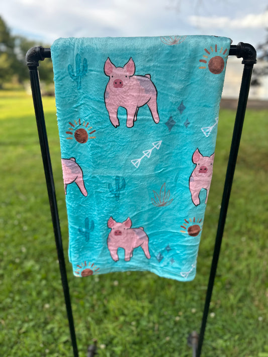 60 x 80 Blanket | Pigs and Turquoise Cactus