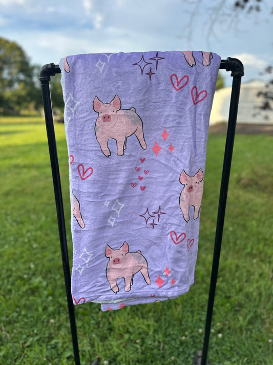 60 x 80 Blanket | Pigs and Purple Hearts