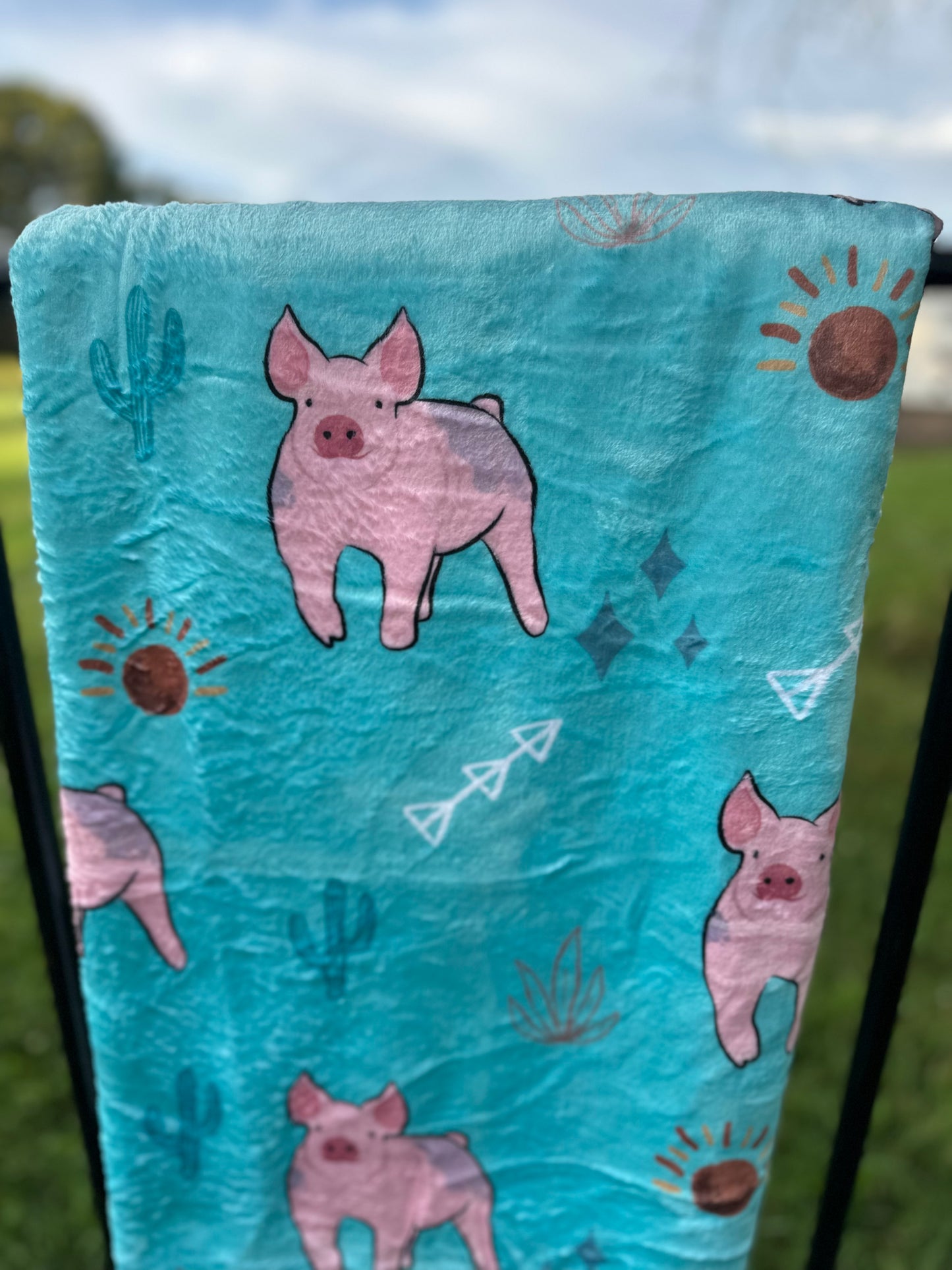 60 x 80 Blanket | Pigs and Turquoise Cactus