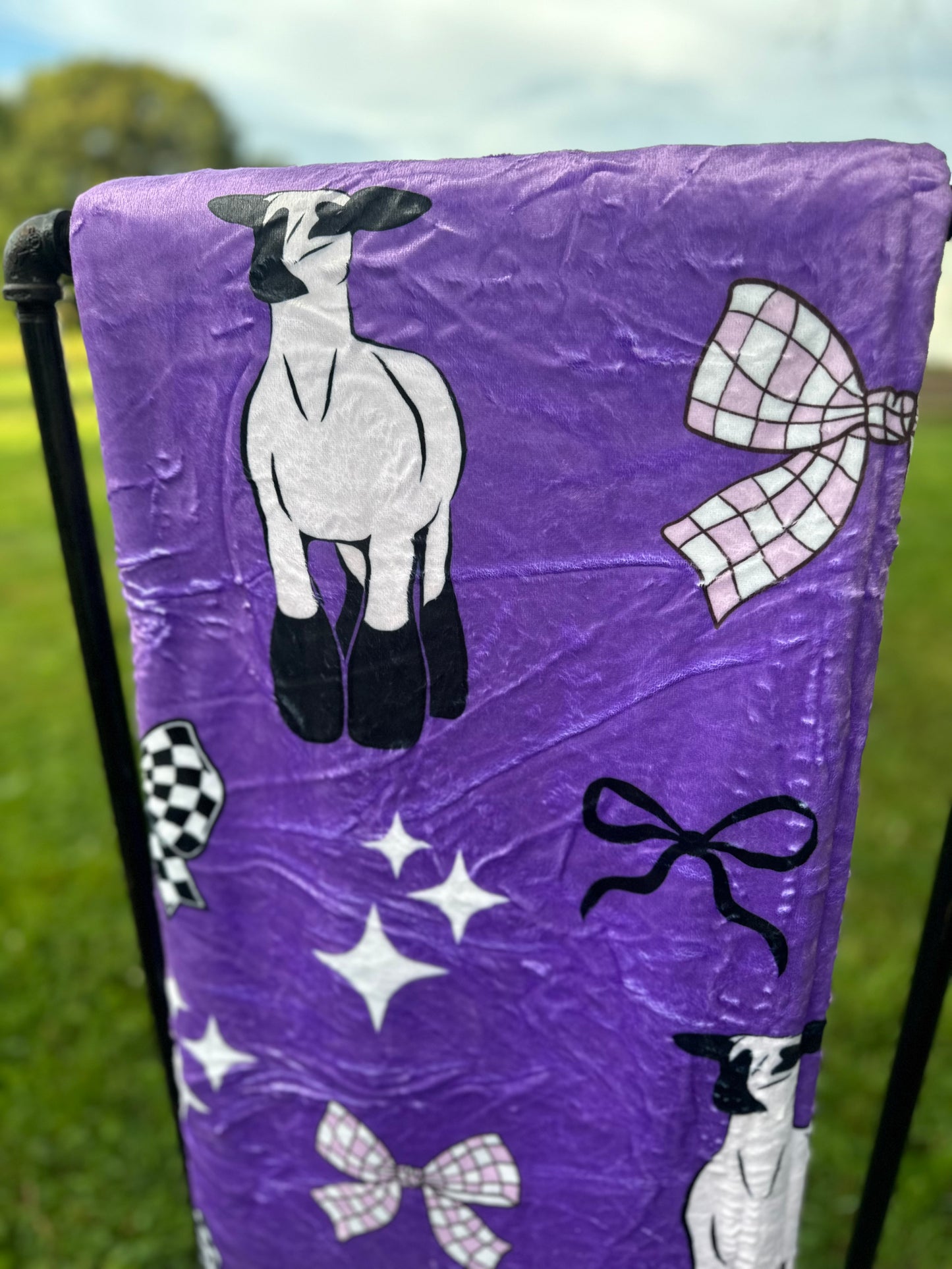 60 x 80 Blanket | Lambs and Purple Bows