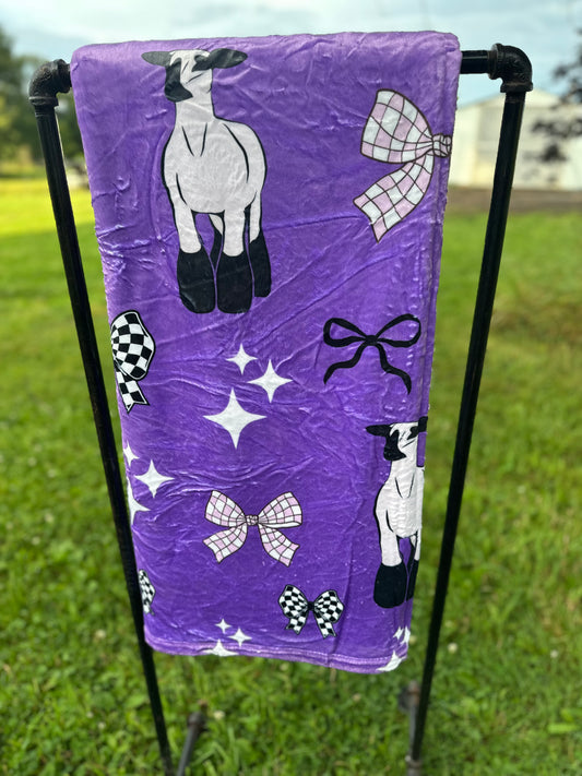 60 x 80 Blanket | Lambs and Purple Bows
