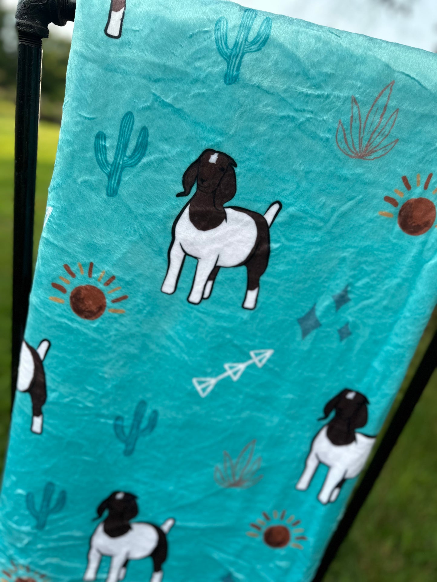 60 x 80 Blanket | Goats and Turquoise Cactus