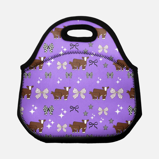 Hereford Cattle & Purple Bows Lunch Tote