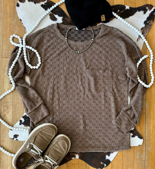 Elsie Checkered Long Sleeve in Mocha