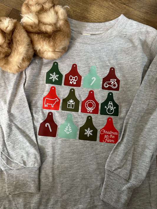Festive Ear Tags | Toddler Long Sleeve, gray