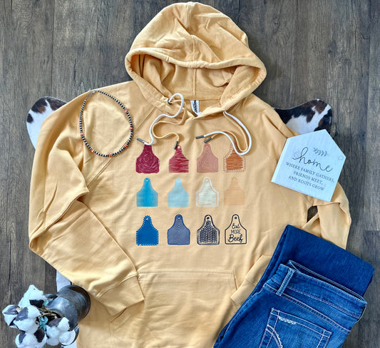 Eat More Beef Ear Tags | Adult Lightweight French Terry Hoodie