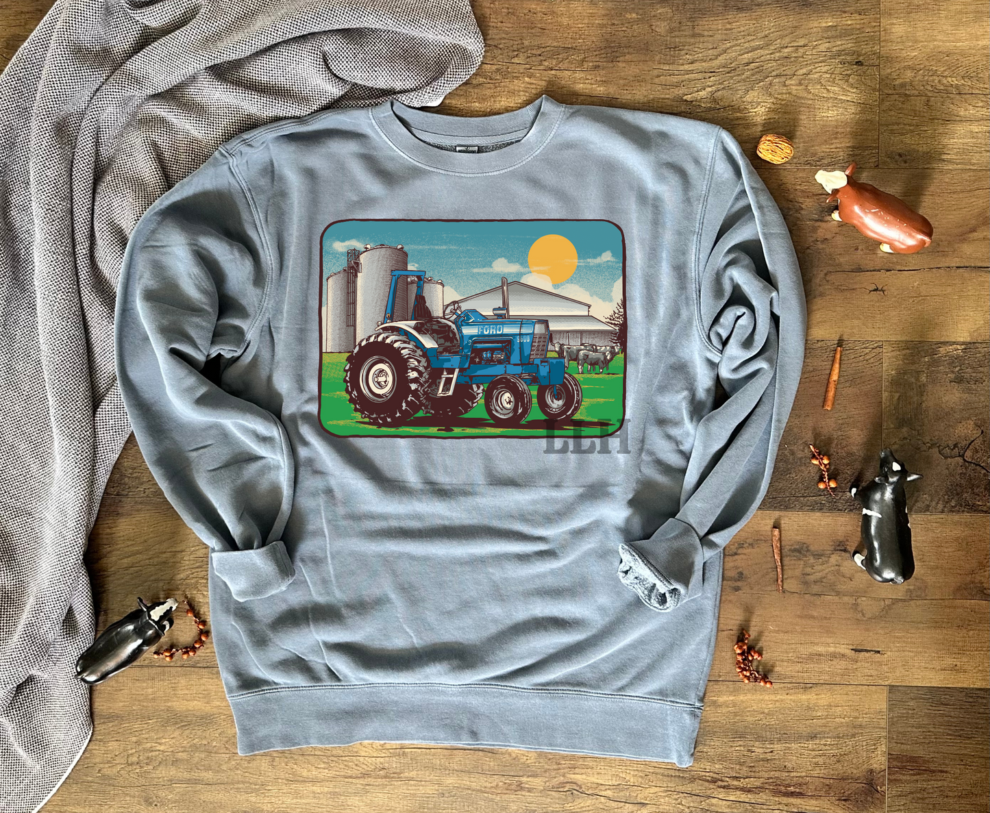 Vintage Blue Tractor | Adult Crewneck Pullover
