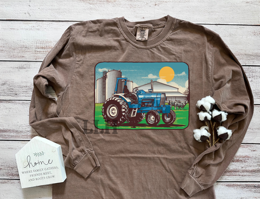 Vintage Blue Tractor | Adult Longsleeve