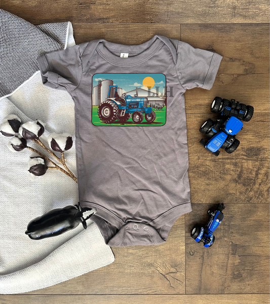 Vintage Blue Tractor | Infant Onesie
