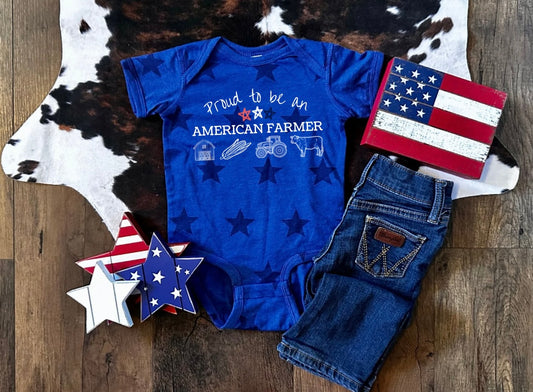 Proud to be an American Farmer - Blue Version | Infant, Toddler + Youth Tee