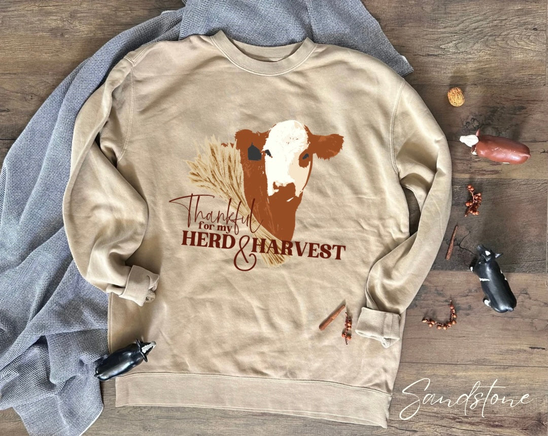 Thankful for My Herd & Harvest | Adult Crewneck Pullover