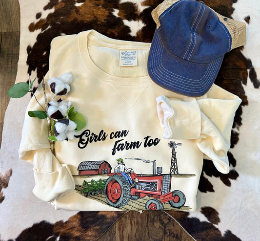 Girls Can Farm Too | Adult Crewneck Pullover