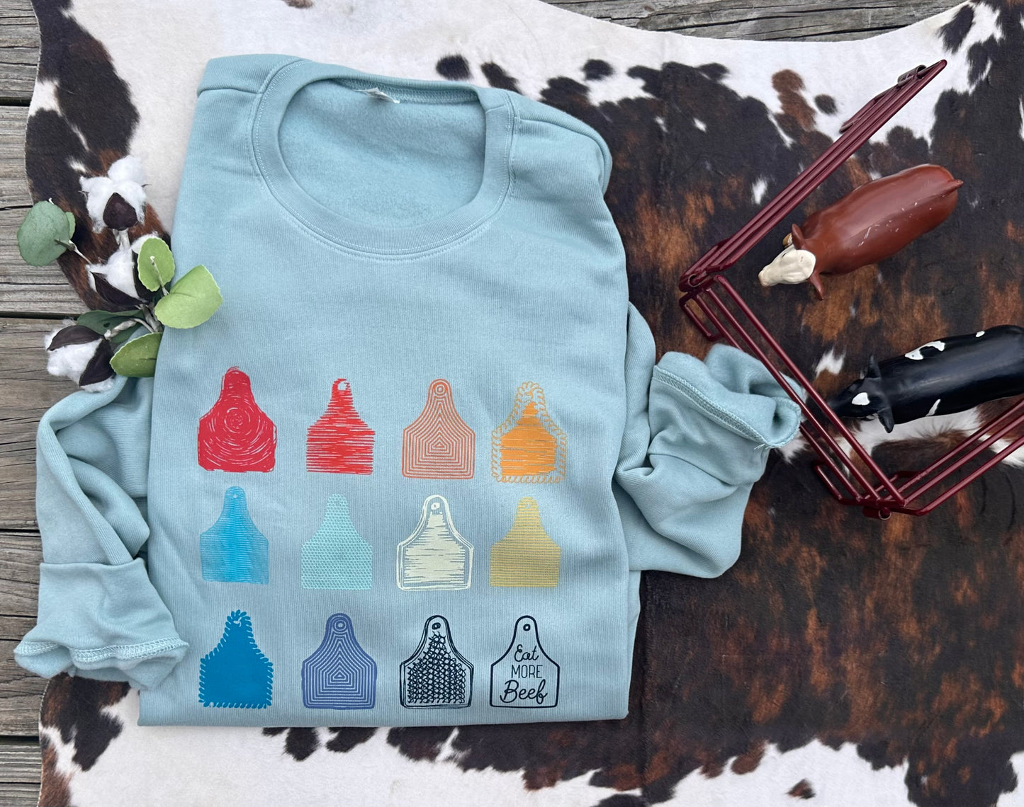 Beef Ear Tags | Adult Crewneck Pullover