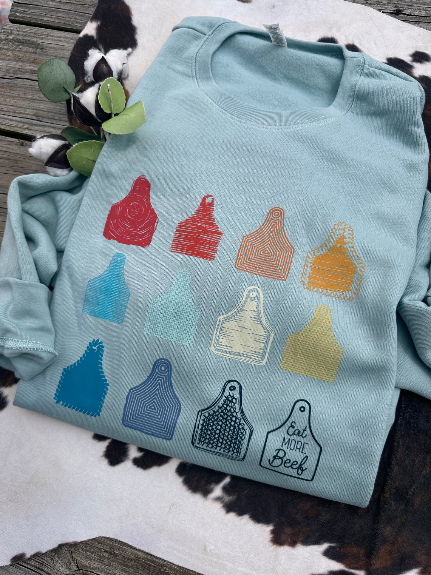 Beef Ear Tags | Adult Crewneck Pullover