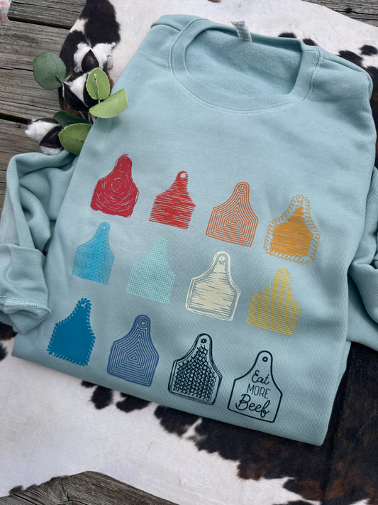 Beef Ear Tags | Adult Crewneck Pullover