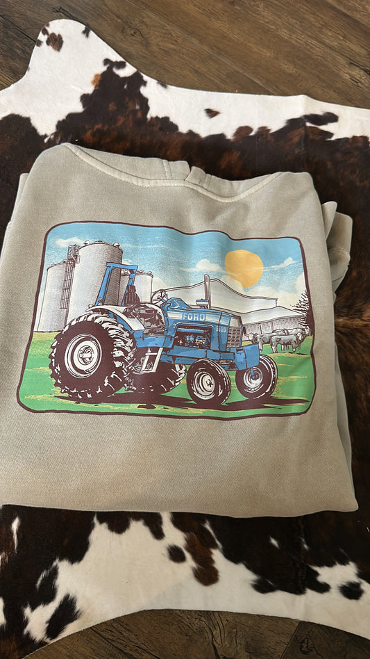 Vintage Blue Tractor Adult Hoodie