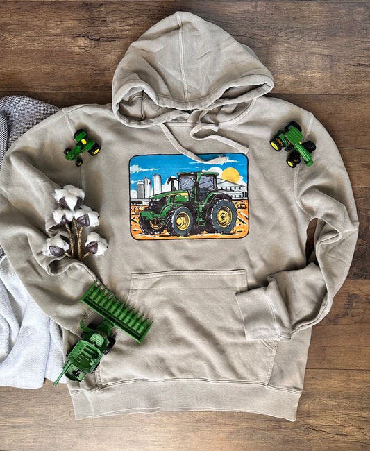 Green Tractor Adult Hoodie