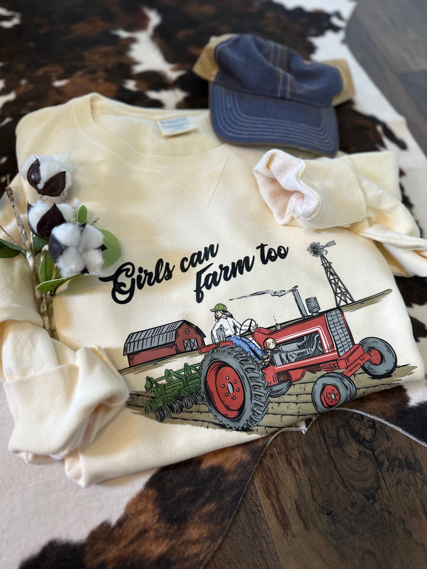 Girls Can Farm Too | Adult Crewneck Pullover
