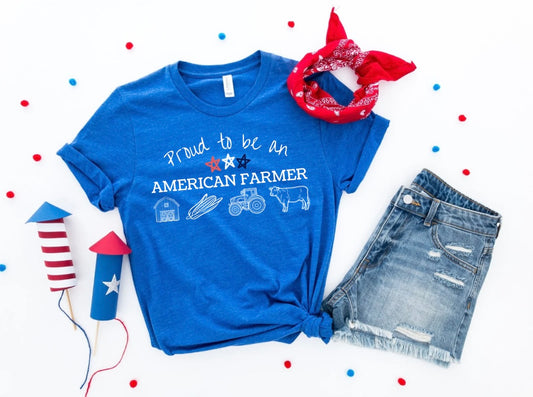 Proud to be an American Farmer - Blue Version | Adult Tee