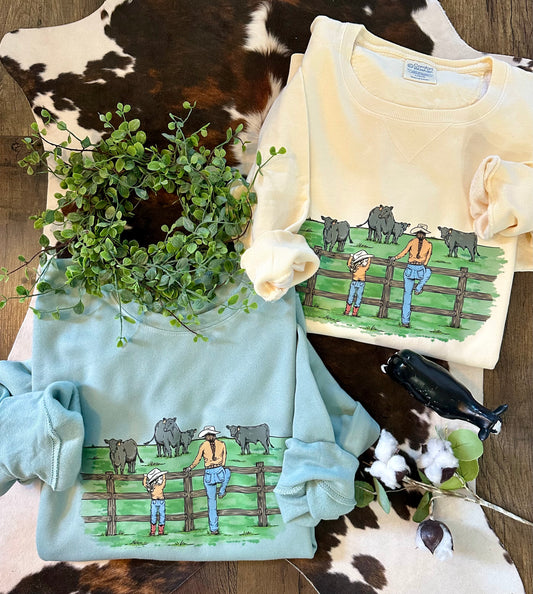 Mama and Me Checking Pasture | Adult Crewneck Pullover